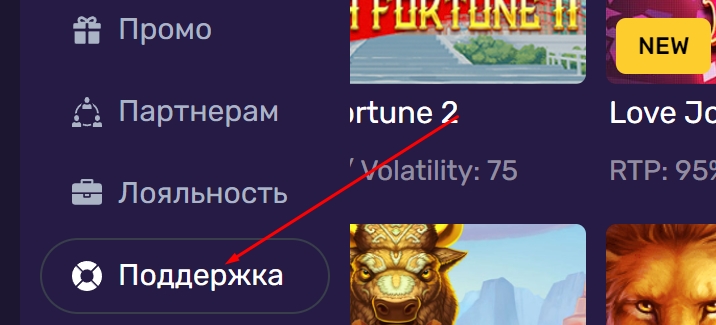 Перейти в раздел поддержки